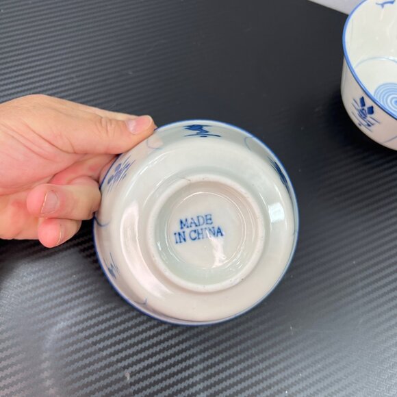 Vintage Chinese Porcelain Rice Bowls Set Of 2 White & Blue Ming Style - Picture 5 of 8